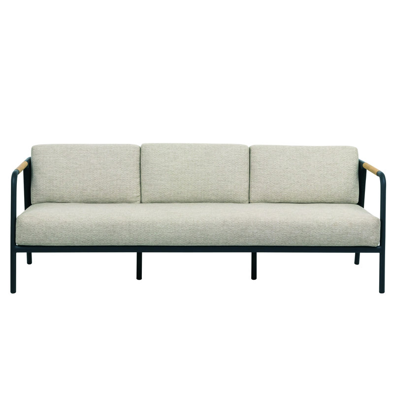 AllModern Carly Wicker Deep Seating Loveseat with Teak Arm Accents Wayfair